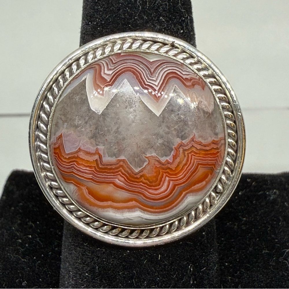 Crazy Lace Agate 925 Sterling Silver Ring size 9.75